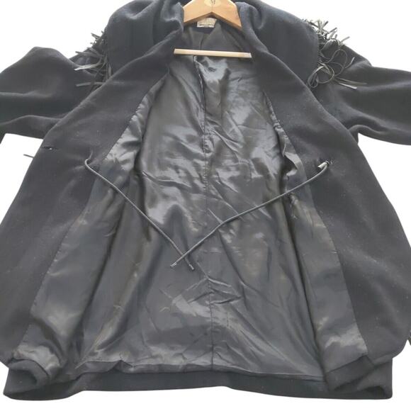 VTG Lorovi Wool Coat Women's L Black Western Fringe Wool Blend Pockets USA Made - Picture 7 of 15